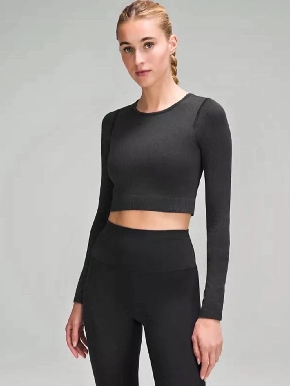 lululemon Ebb to Street Long Sleeve Ribbed Black Crop Top